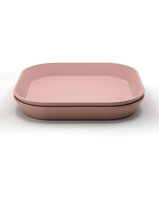 Mushie Set 2 Piatti Quadrati - Lavabile in Lavastoviglie - Rosa Piatti e Scodelle