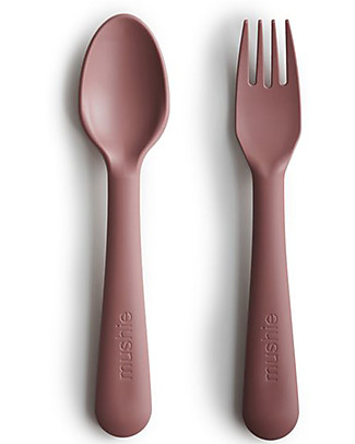 Mushie Set Forchetta & Cucchiaio - Lavabile in Lavastoviglie - 15,5 x 2,5 cm - Marmotta Posate e Bacchette
