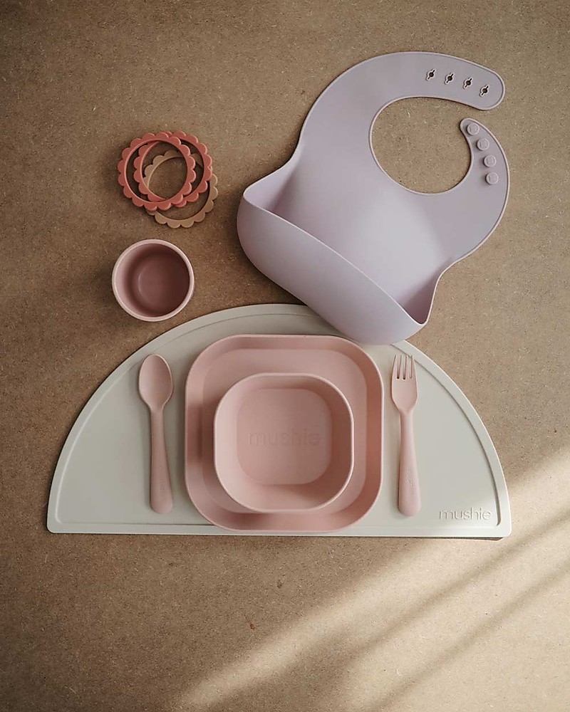 Mushie Set Forchetta & Cucchiaio - Lavabile in Lavastoviglie - 15,5 x 2,5  cm - Rosa unisex (bambini)