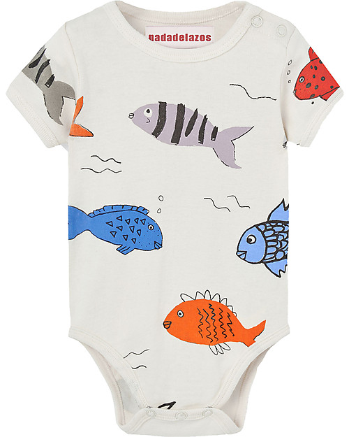 Nadadelazos Body Pesciolini - Beige - 100% Cotone bio Body Manica Corta