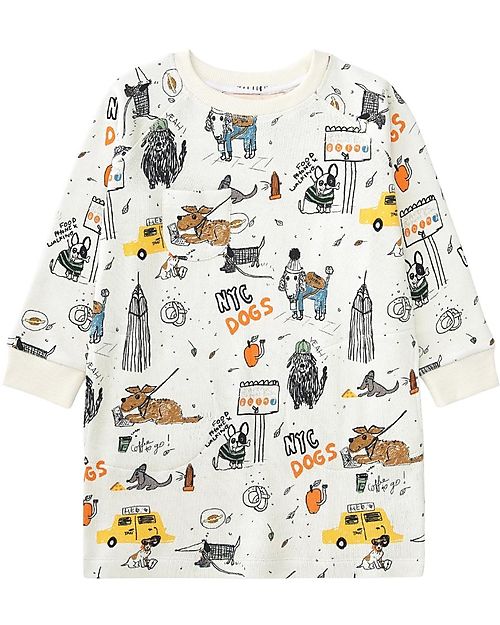 Nadadelazos Fekpa Maniche Lunghe NY City Dogs - Avorio - 100% Cotone Bio GOTS Vestiti_