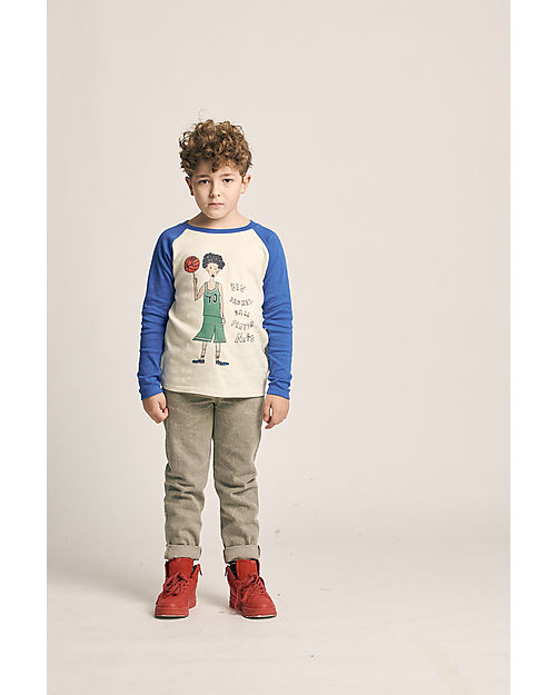 Nadadelazos Maglia Maniche Lunghe - Basketball Player - Avorio -  100% Cotone Bio GOTS Maglie Manica Lunga