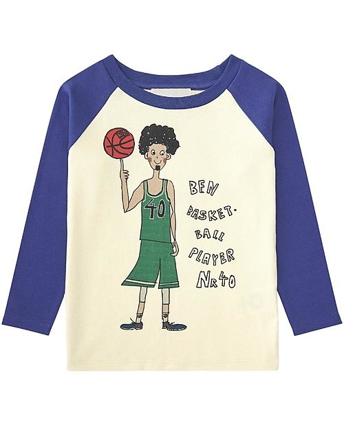 Nadadelazos Maglia Maniche Lunghe - Basketball Player - Avorio -  100% Cotone Bio GOTS Maglie Manica Lunga