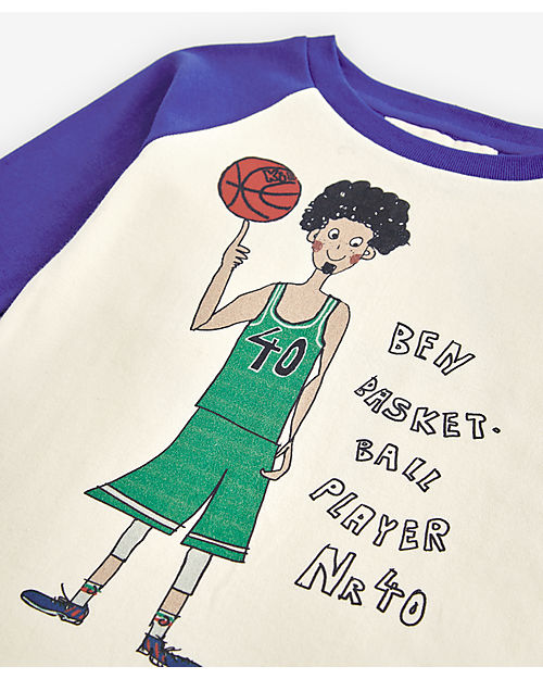 Nadadelazos Maglia Maniche Lunghe - Basketball Player - Avorio -  100% Cotone Bio GOTS Maglie Manica Lunga