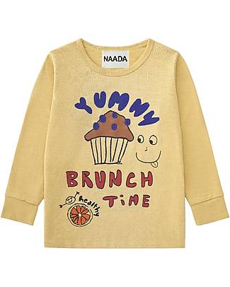 Nadadelazos Maglia Maniche Lunghe - Brunch Time - Vaniglia - 100% Cotone Biologico GOTS Maglie Manica Lunga