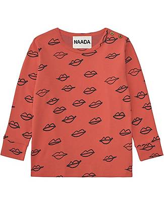 Nadadelazos Maglia Maniche Lunghe - Lips! - Rosso - 100% Cotone Biologico GOTS Maglie Manica Lunga