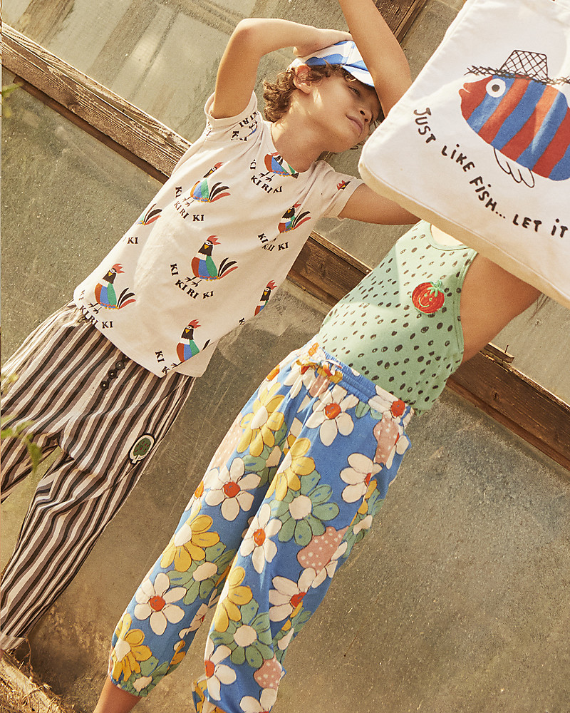 Nadadelazos Pantaloni a Righe Farm - Grigio Chiaro - 100% Cambrì di Cotone  bio unisex (bambini)