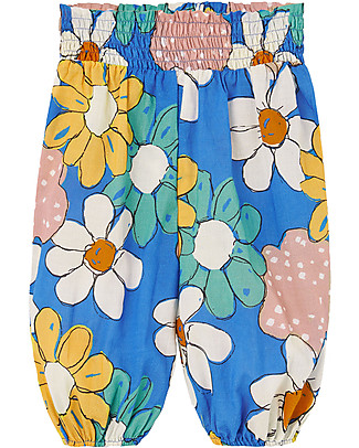 Nadadelazos Pantaloni Baby Fiori - Blu Mare - 100% Cotone bio Pantaloni Lunghi