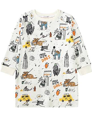 Nadadelazos Vestito Maniche Lunghe NY City Dogs - Avorio - 100% Cotone Bio GOTS Vestiti_