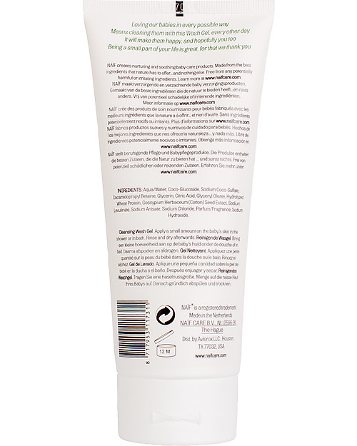NAIF Baby Care Gel Baby Naturale da Bagno all’Olio di Cotone- Senza SLS/SLES, Parabeni, Oli Minerali o PEG Shampoo e Prodotti per il Bagnetto