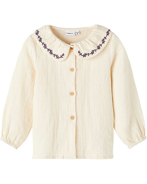 Name it Blusa con Colletto Ricamato - Crema - 100% Cotone Bluse