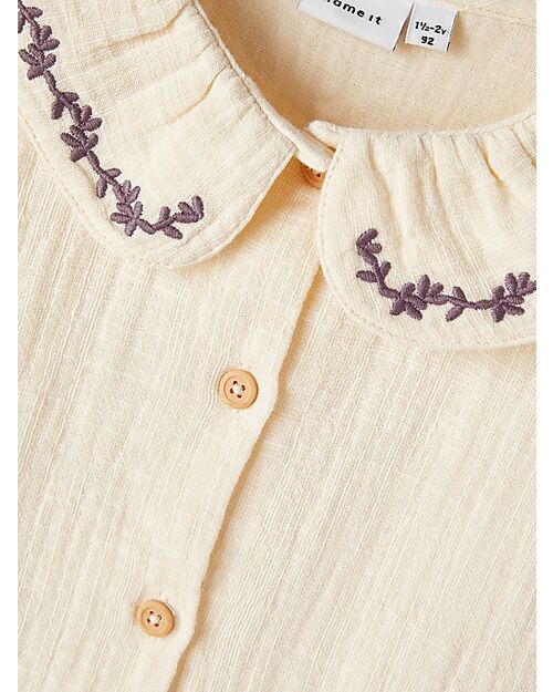 Name it Blusa con Colletto Ricamato - Crema - 100% Cotone Bluse