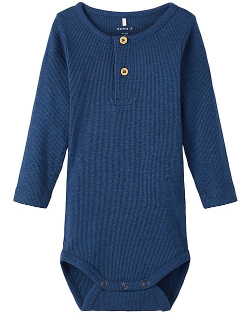 Name it Body a Maniche Lunghe - Blu - Cotone Biologico Elasticizzato Body Manica Lunga