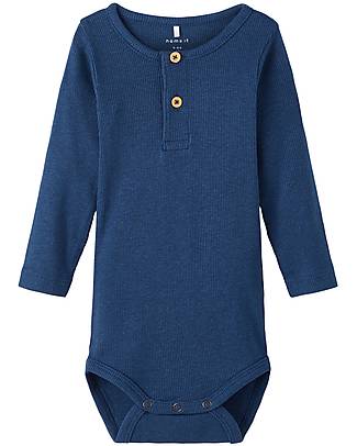 Name it Body a Maniche Lunghe - Blu - Cotone Biologico Elasticizzato Body Manica Lunga