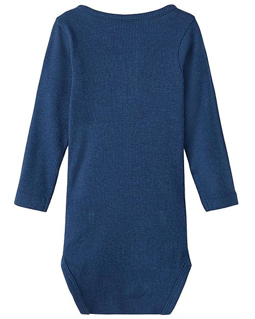 Name it Body a Maniche Lunghe - Blu - Cotone Biologico Elasticizzato Body Manica Lunga