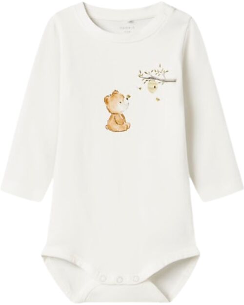 Name it Body a Stampa e a Maniche Lunghe - Cloud Dancer - Cotone Bio Body Manica Lunga