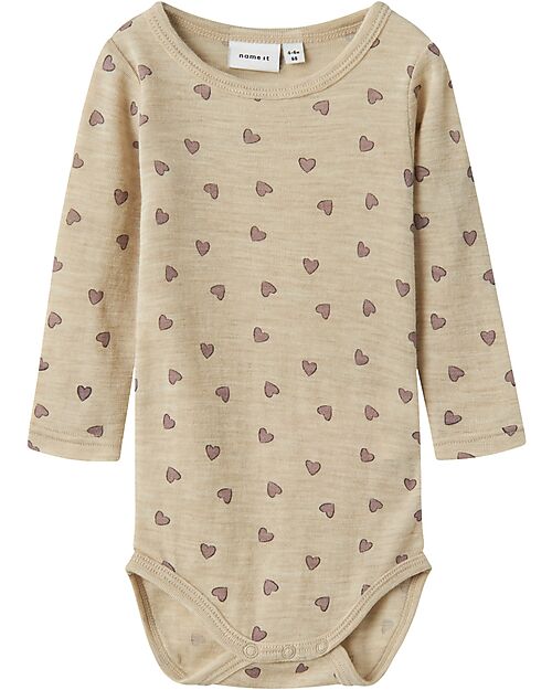 Name it Body a Stampa e a Maniche Lunghe - Crema - 100% Lana Merino 
 Body Manica Lunga