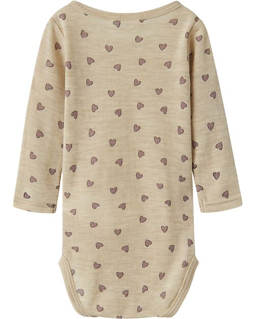 Name it Body a Stampa e a Maniche Lunghe - Crema - 100% Lana Merino 
 Body Manica Lunga