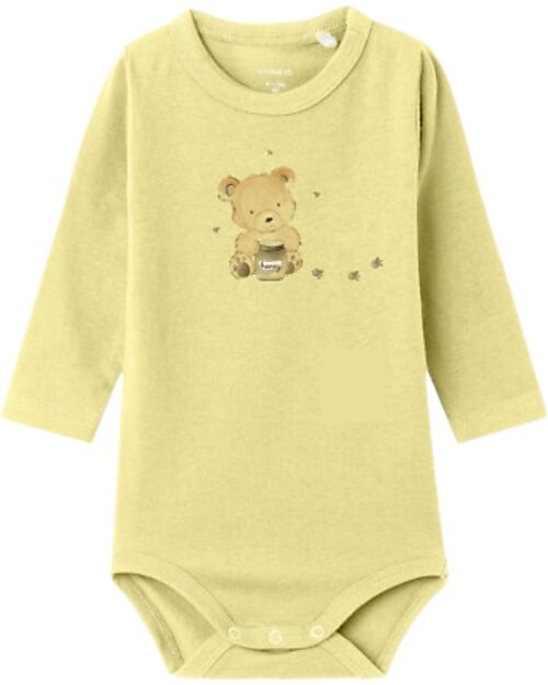 Name it Body a Stampa e a Maniche Lunghe - Giallo Chardonnay - Cotone Bio Body Manica Lunga