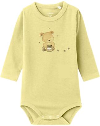 Name it Body a Stampa e a Maniche Lunghe - Giallo Chardonnay - Cotone Bio Body Manica Lunga