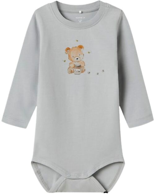 Name it Body a Stampa e a Maniche Lunghe - Grigio - Cotone Bio Body Manica Lunga