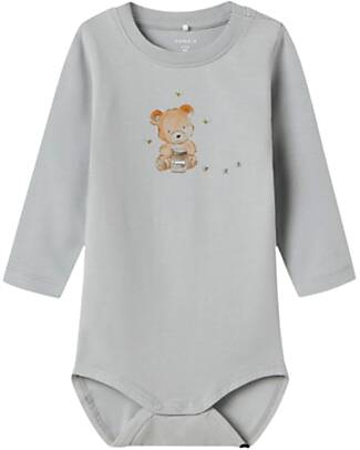 Name it Body a Stampa e a Maniche Lunghe - Grigio - Cotone Bio Body Manica Lunga