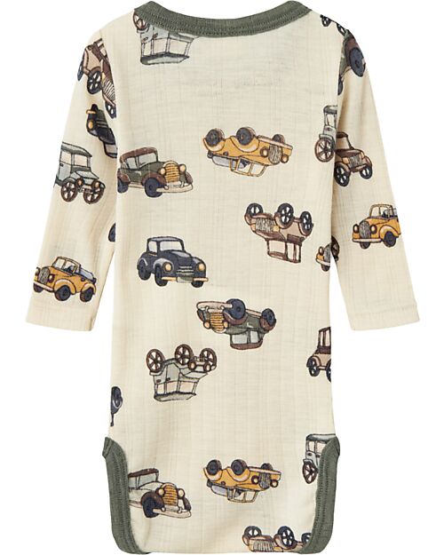 Name it Body Maniche Lunghe - Beige - Cars - 100% Lana Merino Body Manica Lunga
