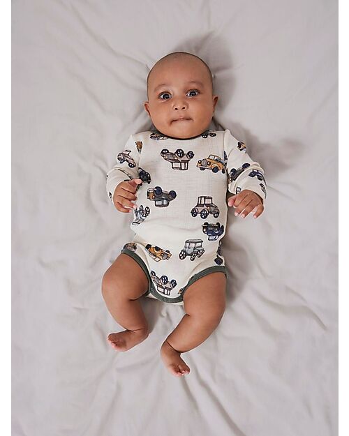 Name it Body Maniche Lunghe - Beige - Cars - 100% Lana Merino Body Manica Lunga