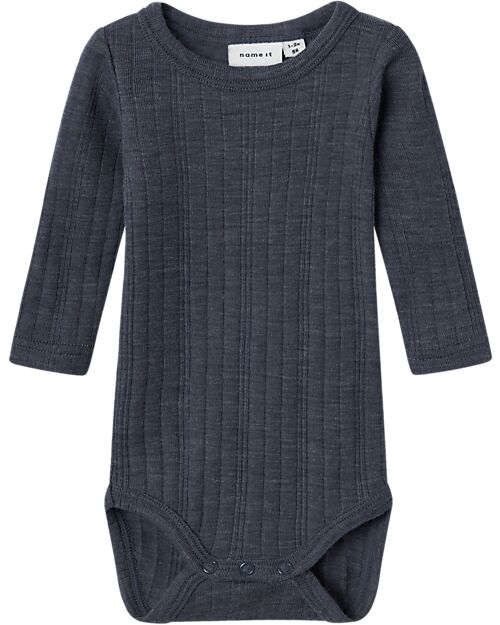 Name it Body Maniche Lunghe - Ombre Blu - 100% Lana Merino Body Manica Lunga
