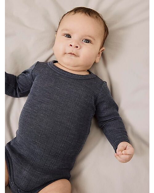 Name it Body Maniche Lunghe - Ombre Blu - 100% Lana Merino Body Manica Lunga