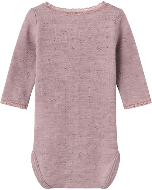 Name it Body Maniche Lunghe - Purple Dove - 100% Lana Merino Body Manica Lunga