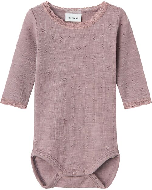 Name it Body Maniche Lunghe - Purple Dove - 100% Lana Merino Body Manica Lunga