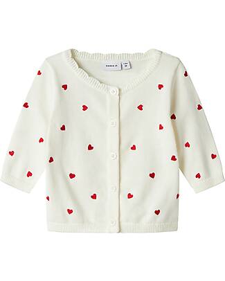 Name it Cardigan con Bottoni - Fragole - Bianco - Cotone Bio Cardigan