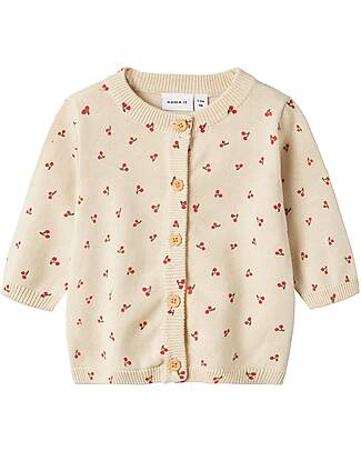 Name it Cardigan Lavorato a Maglia - Beige - Ciliegie - 100% Cotone Bio Cardigan