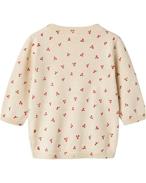 Name it Cardigan Lavorato a Maglia - Beige - Ciliegie - 100% Cotone Bio Cardigan