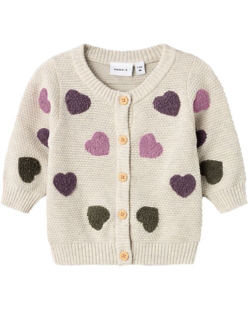 Name it Cardigan Lavorato a Maglia - Panna - Cuori - 100% Cotone Bio Cardigan