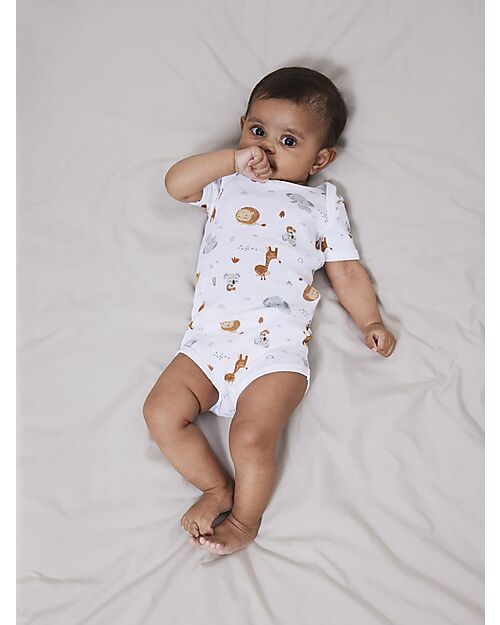 Name it Confezione da 2 Body a Maniche Corte - Bright White - Animal - Cotone Bio Body Manica Corta