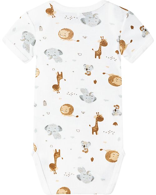 Name it Confezione da 2 Body a Maniche Corte - Bright White - Animal - Cotone Bio Body Manica Corta