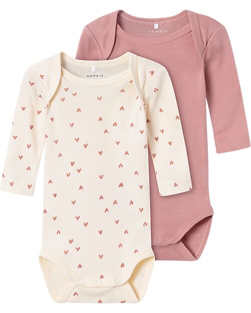 Name it Confezione da 2 Body a Maniche Lunghe - Buttercream - Heart - Cotone Bio Body Manica Lunga