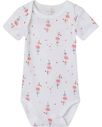 Name it Confezione da 2 Body Manica Corta - Bianco con Fenicottero/Bianco con Fenicotteri - Cotone Organico Body Manica Corta