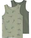 Name it Confezione da 2 Canotte - Verde - Dinosauri - Cotone Biologico Canottiere