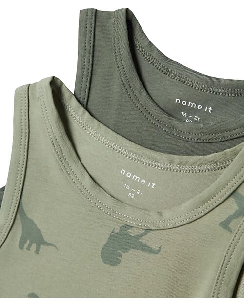 Name it Confezione da 2 Canotte - Verde - Dinosauri - Cotone Biologico Canottiere