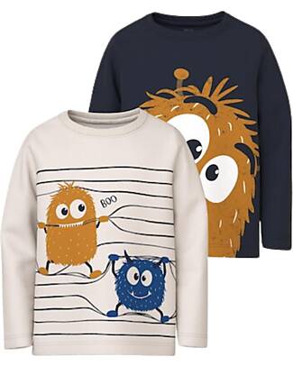 Name it Confezione da 2 Maglie a Maniche Lunghe - Stampa Gommata - Dark Sapphire - 100% Cotone Maglie Manica Lunga