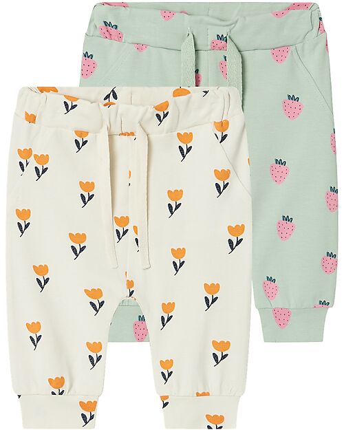 Name it Confezione da 2 Pantaloni da Tuta - Jet Stream/Slit Green - con Coulisse - Cotone Bio Pantaloni Lunghi