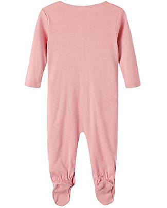 Name it Confezione da 2 Tutine a Manica Lunga con Piedini - Rosa con Cuoricino/Bianco con Fantasia Fiorellini - Cotone Biologico Tutine Lunghe