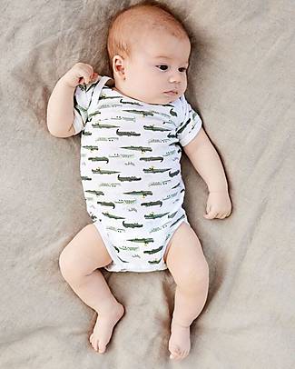 Name it Confezione da 3 Body Manica Corta - Bianco con Coccodrillo Singolo/Verde/Bianco con Fantasia Coccodrillo - Cotone Biologico Body Manica Corta