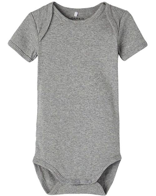 Name it Confezione da 3 Body Manica Corta - Bianco con Elefantino Singolo/Grigio/Bianco con Fantasia Elefantini - Cotone Biologico Body Manica Corta