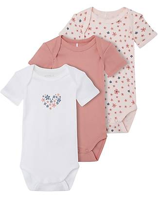 Name it Confezione da 3 Body Manica Corta - Rosette Fiori - in Cotone Body Manica Corta