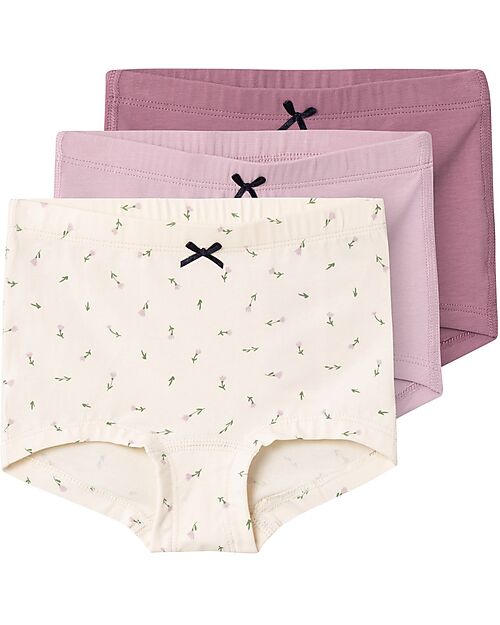 Name it Confezione da 3 Slip - Rosa Antico/Rosa Cipira/Panna con Fantasia a Fiori - Cotone Bio Slip