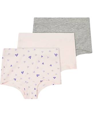 Name it Confezione da 3 Slip - Rosa Cipira/Grigio/ Rosa Cipria con Fantasia a Cuori - Cotone Bio Slip